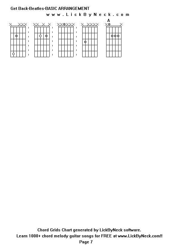 Chord Grids Chart of chord melody fingerstyle guitar song-Get Back-Beatles-BASIC ARRANGEMENT,generated by LickByNeck software.